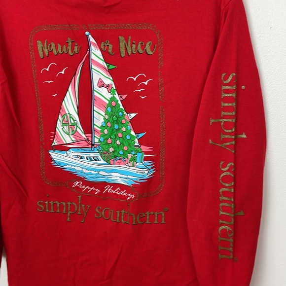 Simply Southern Christmas Nauti or Nice Long Sleeve Youth Size Large Color Red - Picture 4 of 7